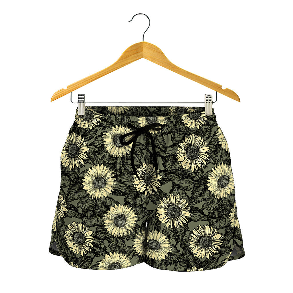 Dark Sunflower Pattern Print Women's Shorts