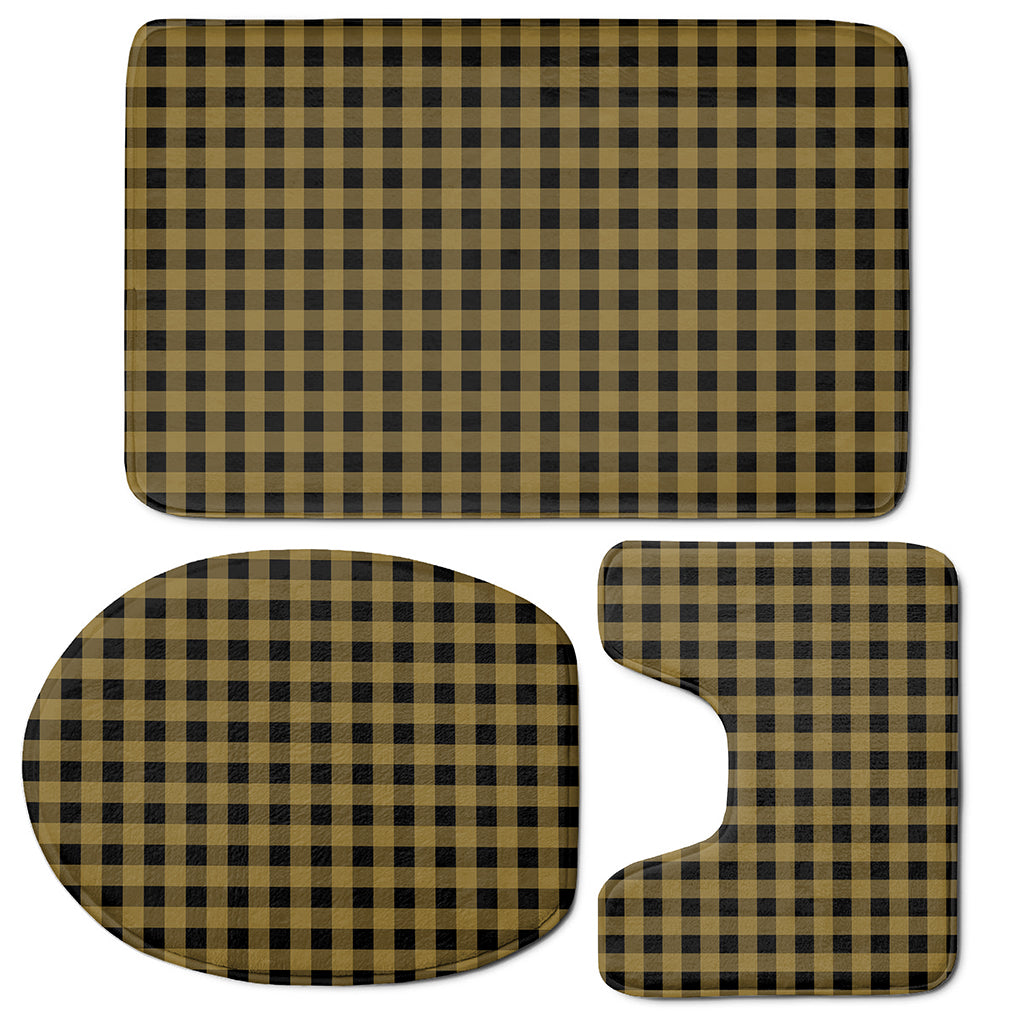 Dark Tan And Black Check Pattern Print 3 Piece Bath Mat Set