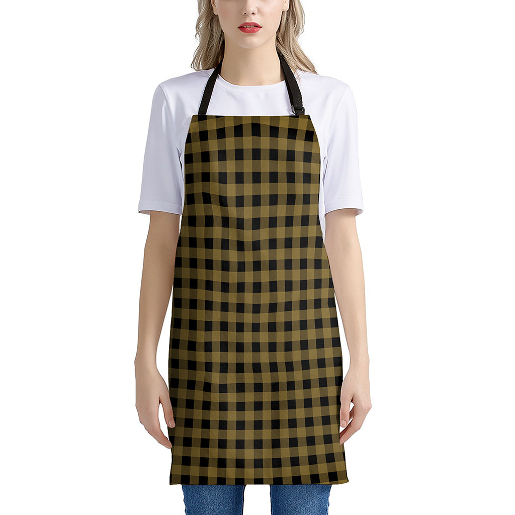 Dark Tan And Black Check Pattern Print Apron