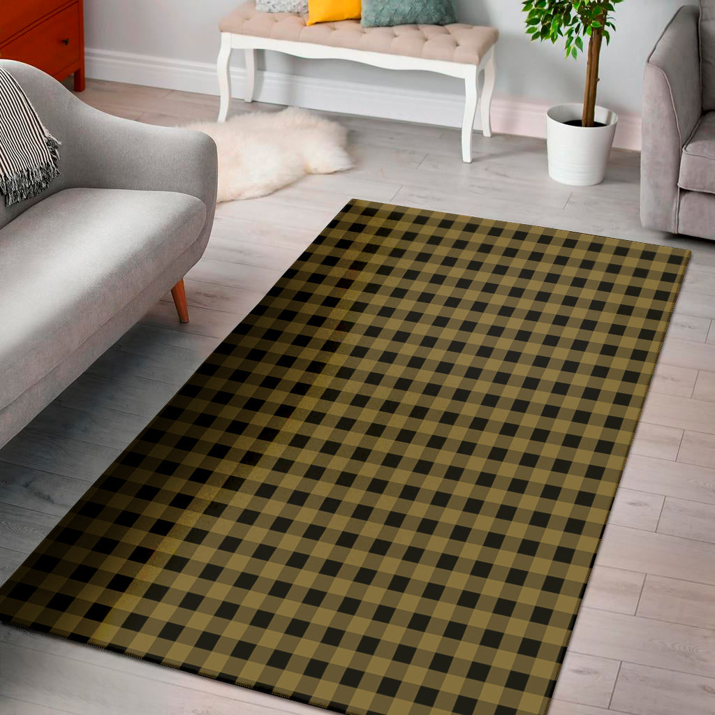 Dark Tan And Black Check Pattern Print Area Rug