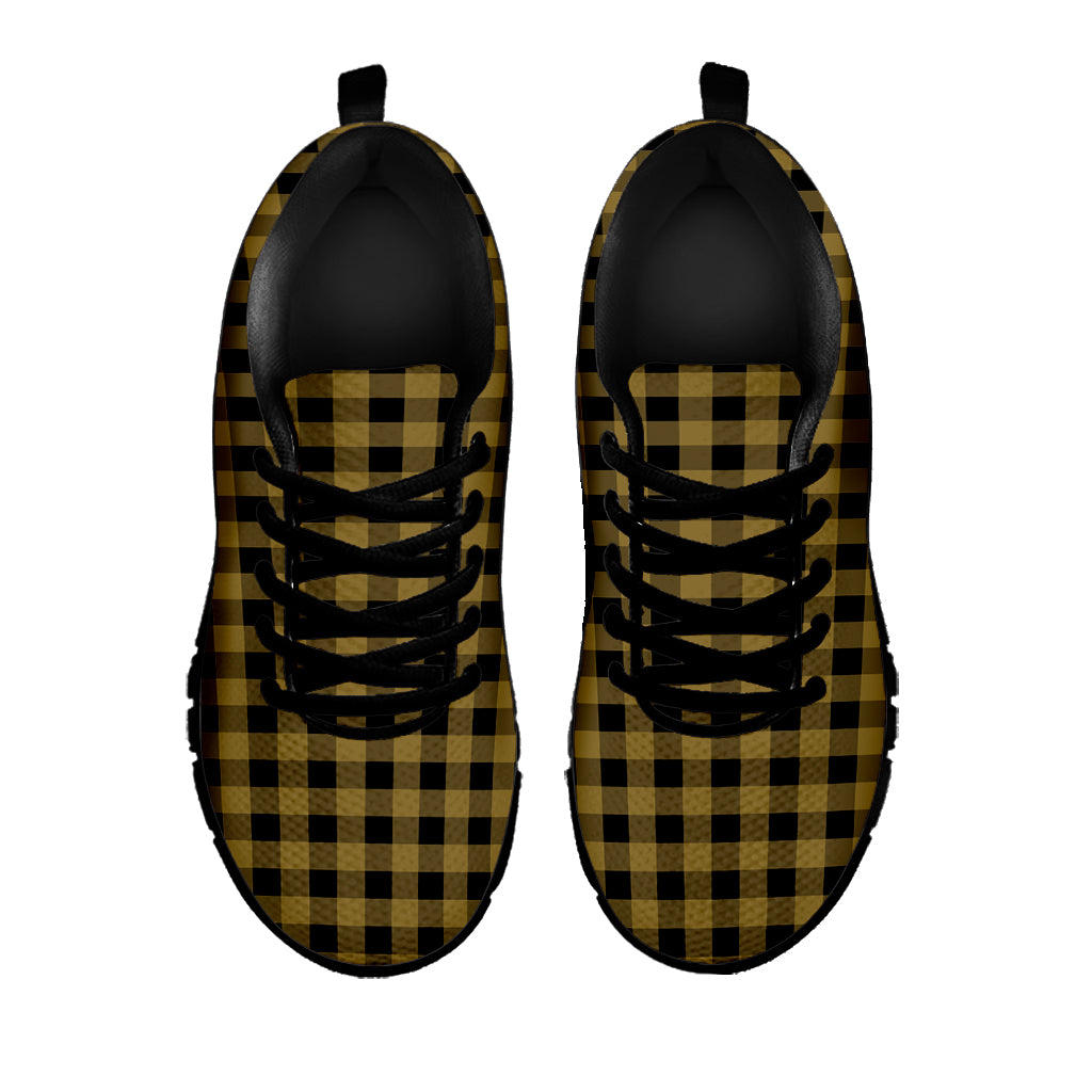 Dark Tan And Black Check Pattern Print Black Sneakers