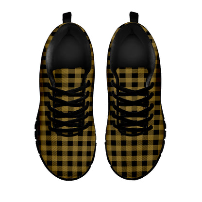 Dark Tan And Black Check Pattern Print Black Sneakers