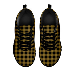 Dark Tan And Black Check Pattern Print Black Sneakers