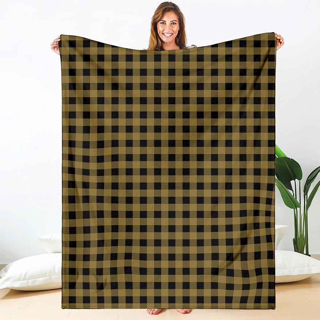 Dark Tan And Black Check Pattern Print Blanket