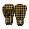 Dark Tan And Black Check Pattern Print Boxing Gloves