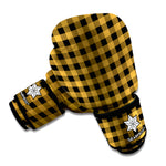 Dark Tan And Black Check Pattern Print Boxing Gloves