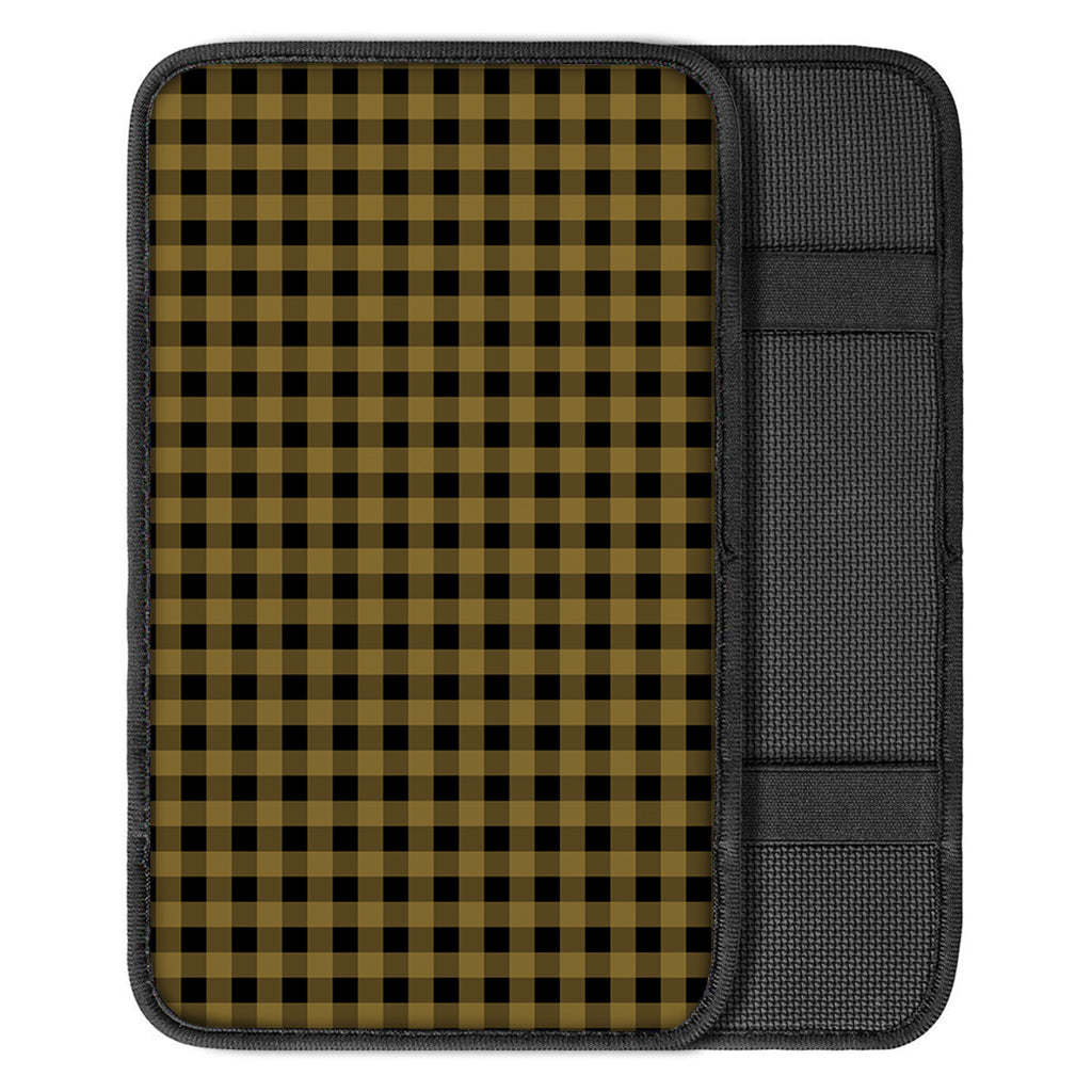 Dark Tan And Black Check Pattern Print Car Center Console Cover