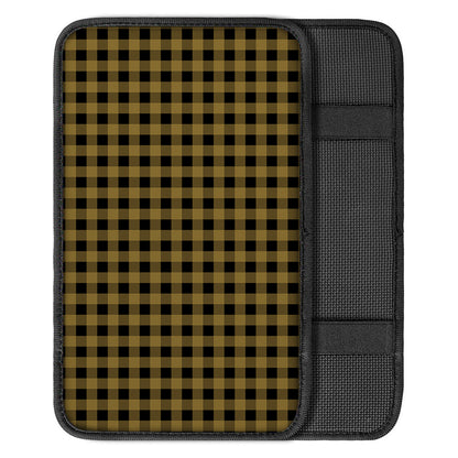 Dark Tan And Black Check Pattern Print Car Center Console Cover