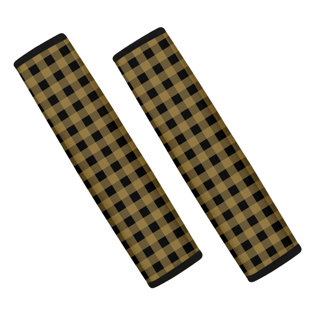 Dark Tan And Black Check Pattern Print Car Seat Belt Covers