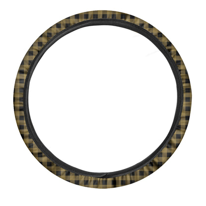 Dark Tan And Black Check Pattern Print Car Steering Wheel Cover
