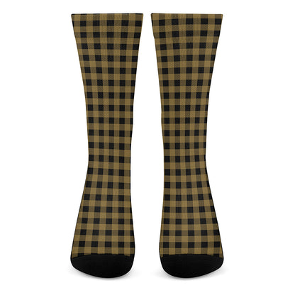 Dark Tan And Black Check Pattern Print Crew Socks