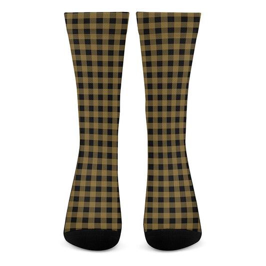 Dark Tan And Black Check Pattern Print Crew Socks