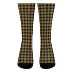 Dark Tan And Black Check Pattern Print Crew Socks