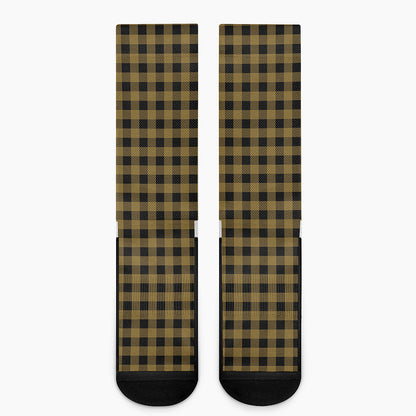 Dark Tan And Black Check Pattern Print Crew Socks