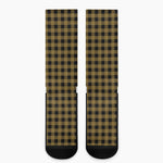 Dark Tan And Black Check Pattern Print Crew Socks