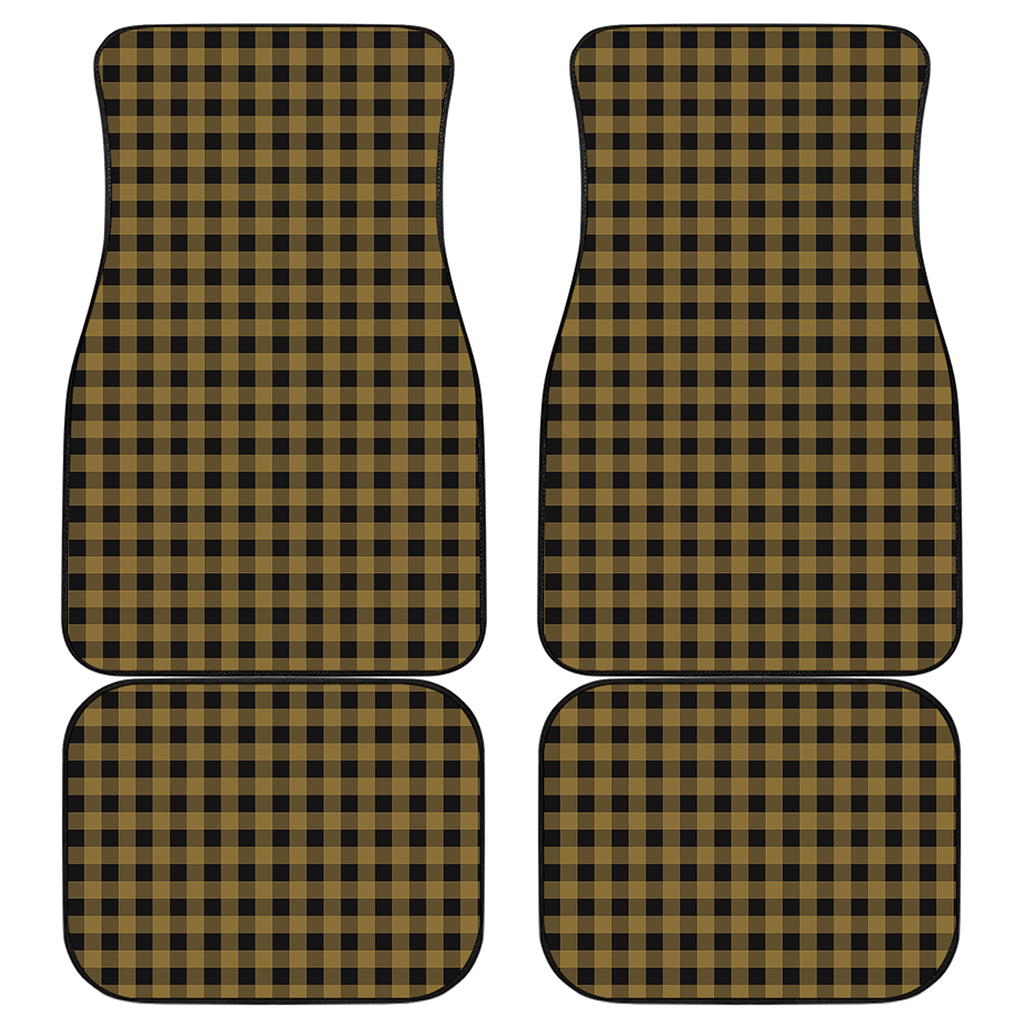 Dark Tan And Black Check Pattern Print Front and Back Car Floor Mats