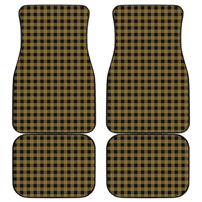 Dark Tan And Black Check Pattern Print Front and Back Car Floor Mats
