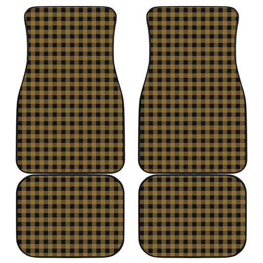 Dark Tan And Black Check Pattern Print Front and Back Car Floor Mats