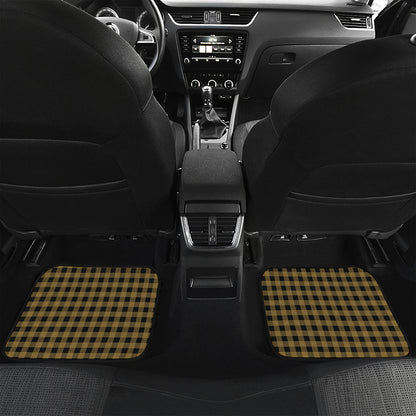 Dark Tan And Black Check Pattern Print Front and Back Car Floor Mats