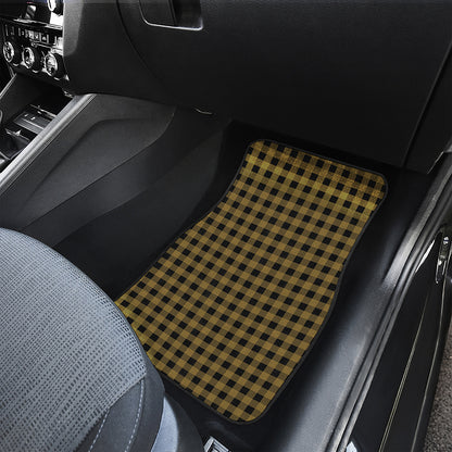 Dark Tan And Black Check Pattern Print Front and Back Car Floor Mats