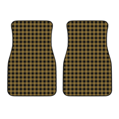 Dark Tan And Black Check Pattern Print Front Car Floor Mats