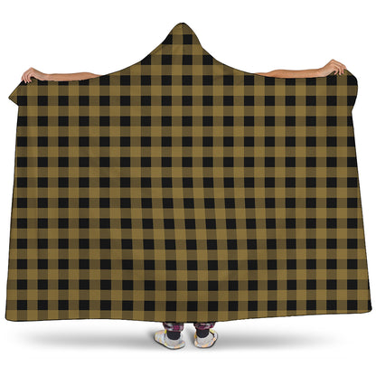 Dark Tan And Black Check Pattern Print Hooded Blanket