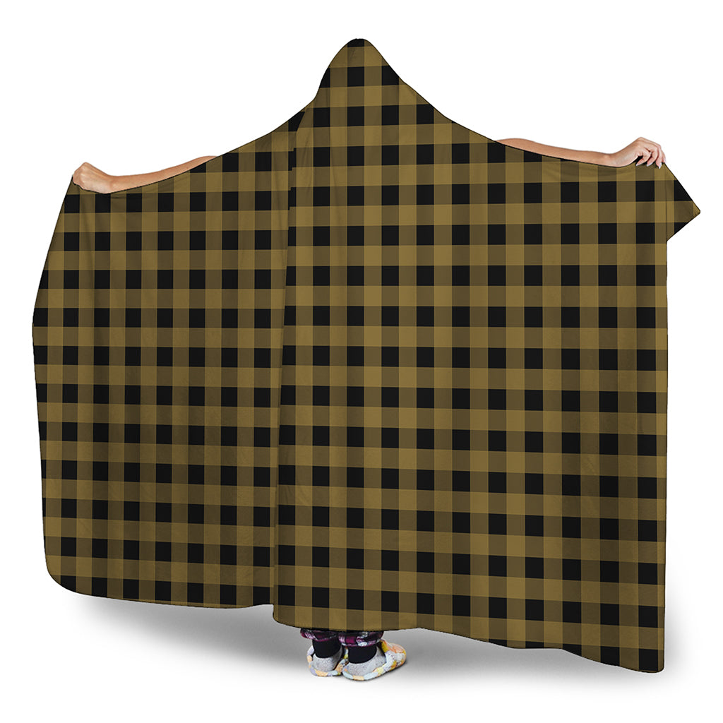 Dark Tan And Black Check Pattern Print Hooded Blanket