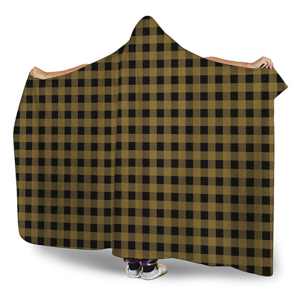 Dark Tan And Black Check Pattern Print Hooded Blanket