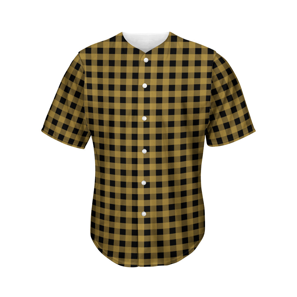 Dark Tan And Black Check Pattern Print Men's Baseball Jersey