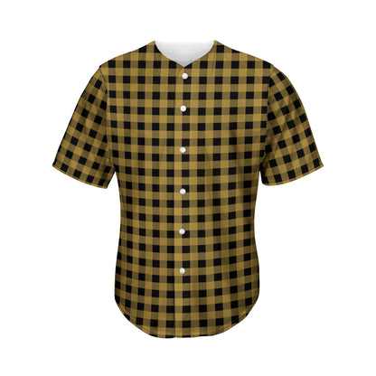 Dark Tan And Black Check Pattern Print Men's Baseball Jersey