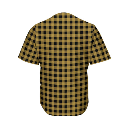 Dark Tan And Black Check Pattern Print Men's Baseball Jersey