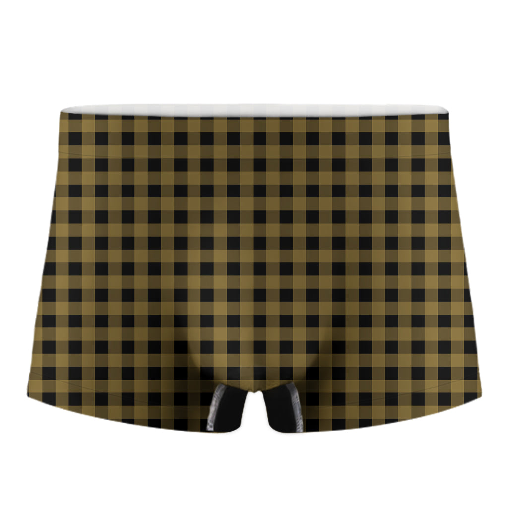 Dark Tan And Black Check Pattern Print Men's Boxer Briefs