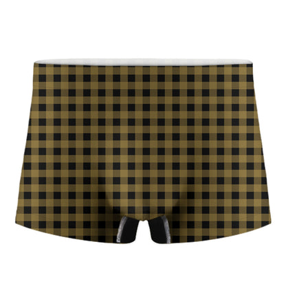 Dark Tan And Black Check Pattern Print Men's Boxer Briefs