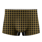 Dark Tan And Black Check Pattern Print Men's Boxer Briefs