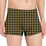Dark Tan And Black Check Pattern Print Men's Boxer Briefs