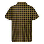Dark Tan And Black Check Pattern Print Men's Short Sleeve Shirt