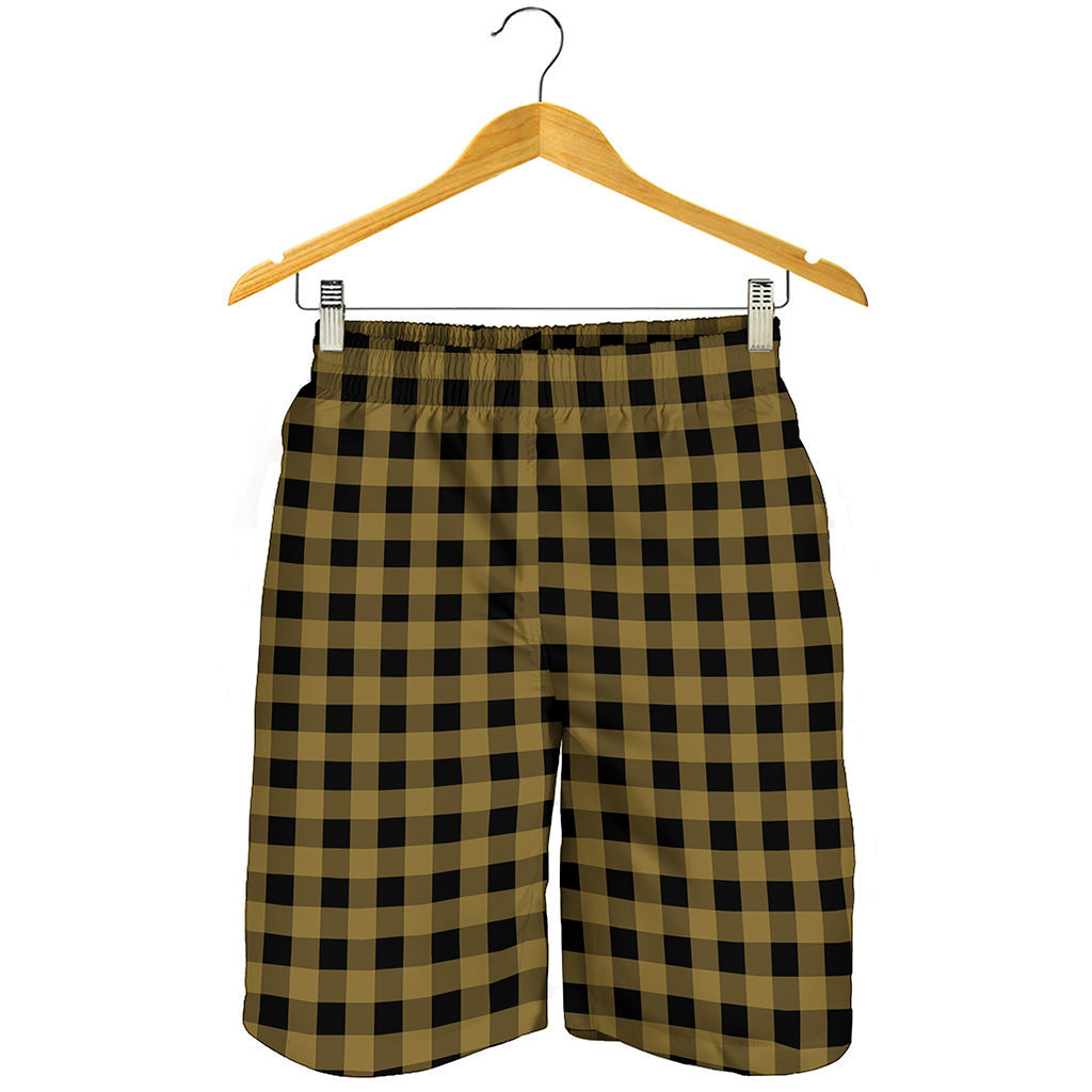 Dark Tan And Black Check Pattern Print Men's Shorts