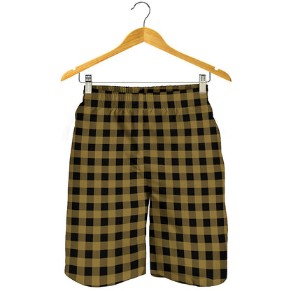 Dark Tan And Black Check Pattern Print Men's Shorts