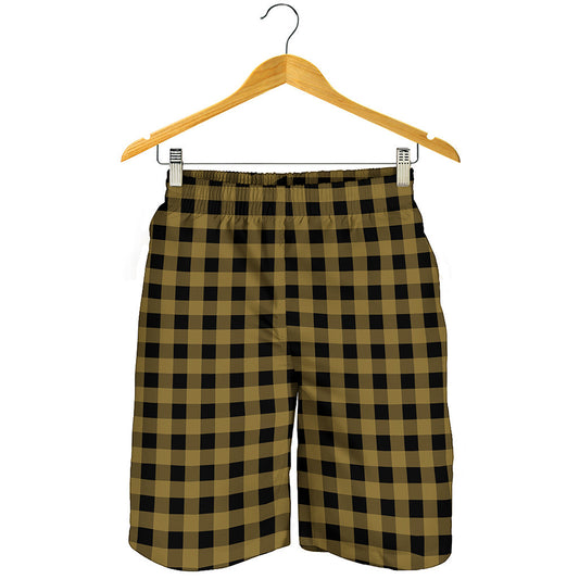 Dark Tan And Black Check Pattern Print Men's Shorts