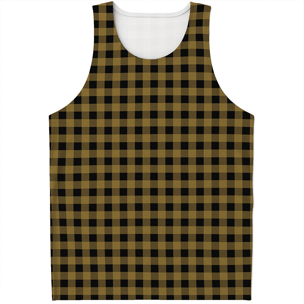 Dark Tan And Black Check Pattern Print Men's Tank Top