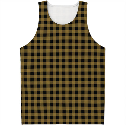 Dark Tan And Black Check Pattern Print Men's Tank Top