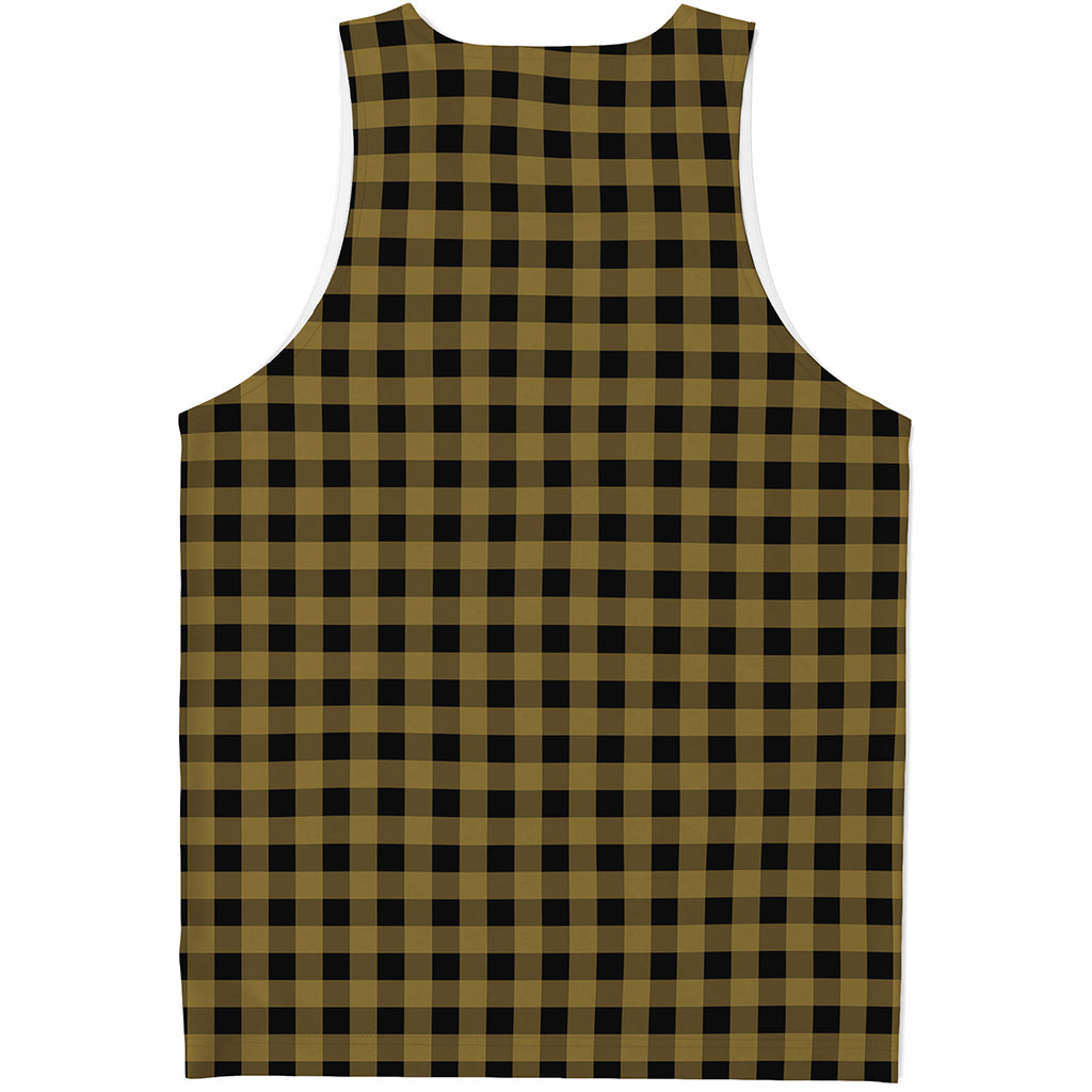 Dark Tan And Black Check Pattern Print Men's Tank Top