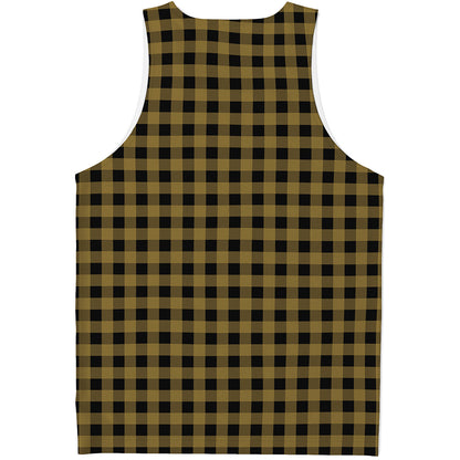 Dark Tan And Black Check Pattern Print Men's Tank Top