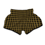 Dark Tan And Black Check Pattern Print Muay Thai Boxing Shorts