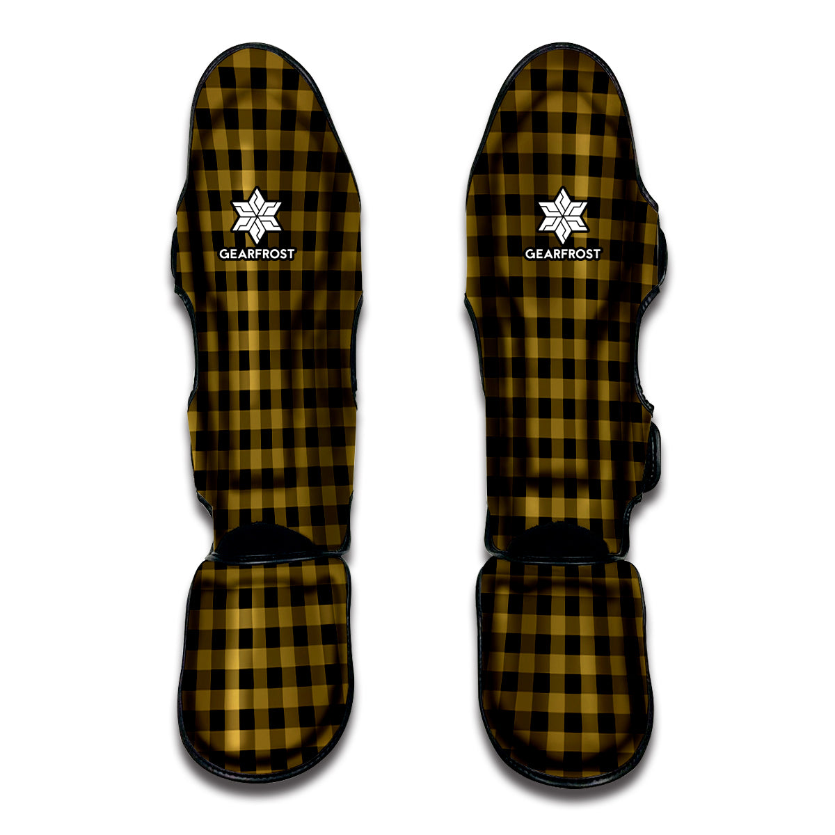 Dark Tan And Black Check Pattern Print Muay Thai Shin Guard