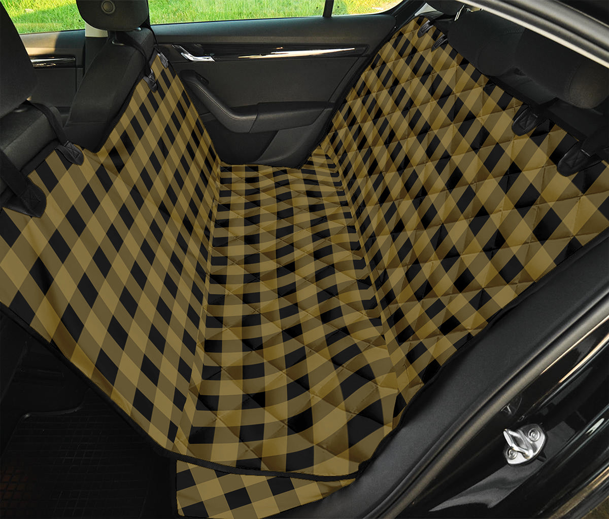 Dark Tan And Black Check Pattern Print Pet Car Back Seat Cover