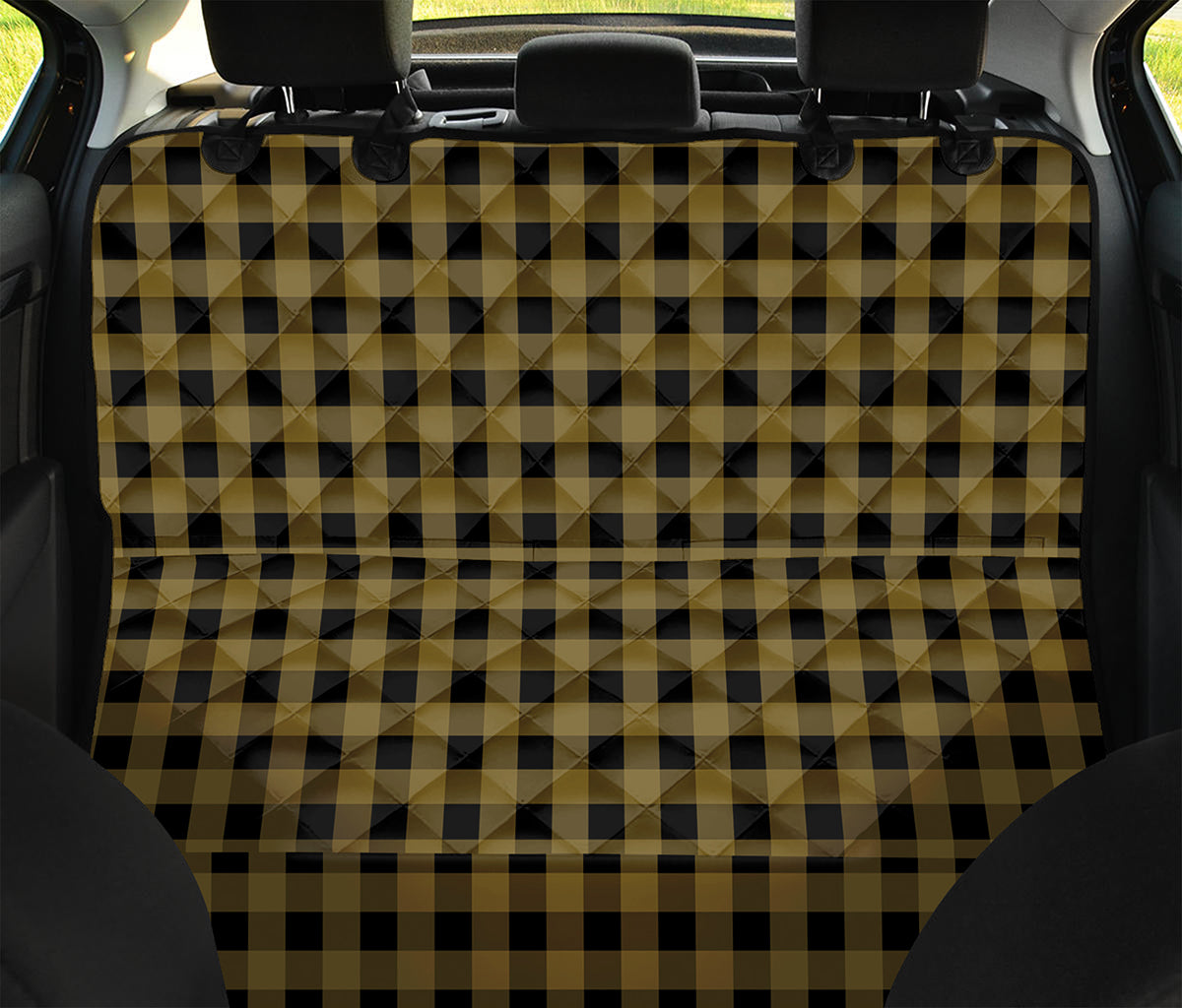 Dark Tan And Black Check Pattern Print Pet Car Back Seat Cover