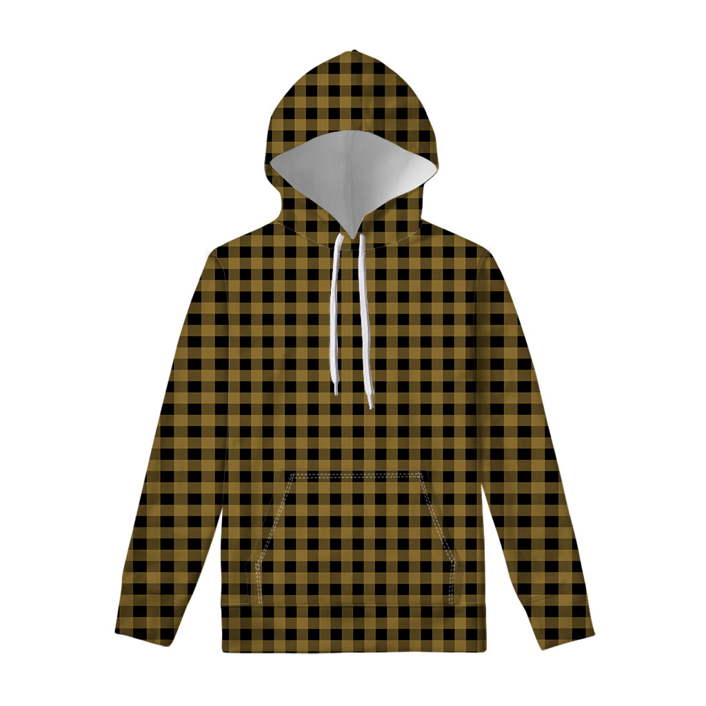 Dark Tan And Black Check Pattern Print Pullover Hoodie