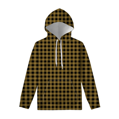 Dark Tan And Black Check Pattern Print Pullover Hoodie