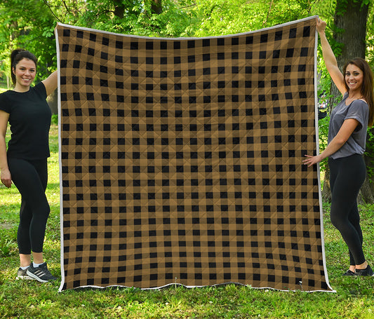 Dark Tan And Black Check Pattern Print Quilt